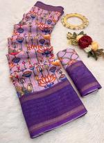 Linen Lavender Casual Wear Digital Printed Saree